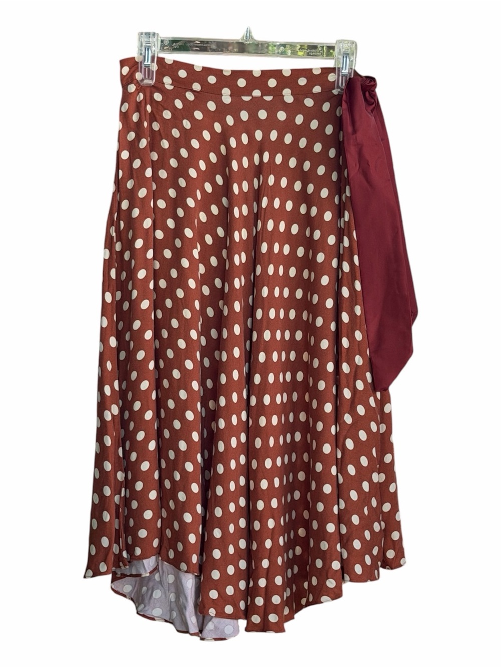 Forever 21 Rust Retro Polka Dot Circle Skirt with Maroon Sash- Med - mid length